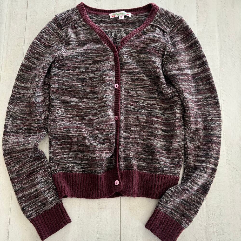 Bonpoint 100% Wool Girls Size 10 Sweater Cardigan Purple Burgundy Marled